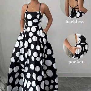 Black and White Polka Dot Backless Dress